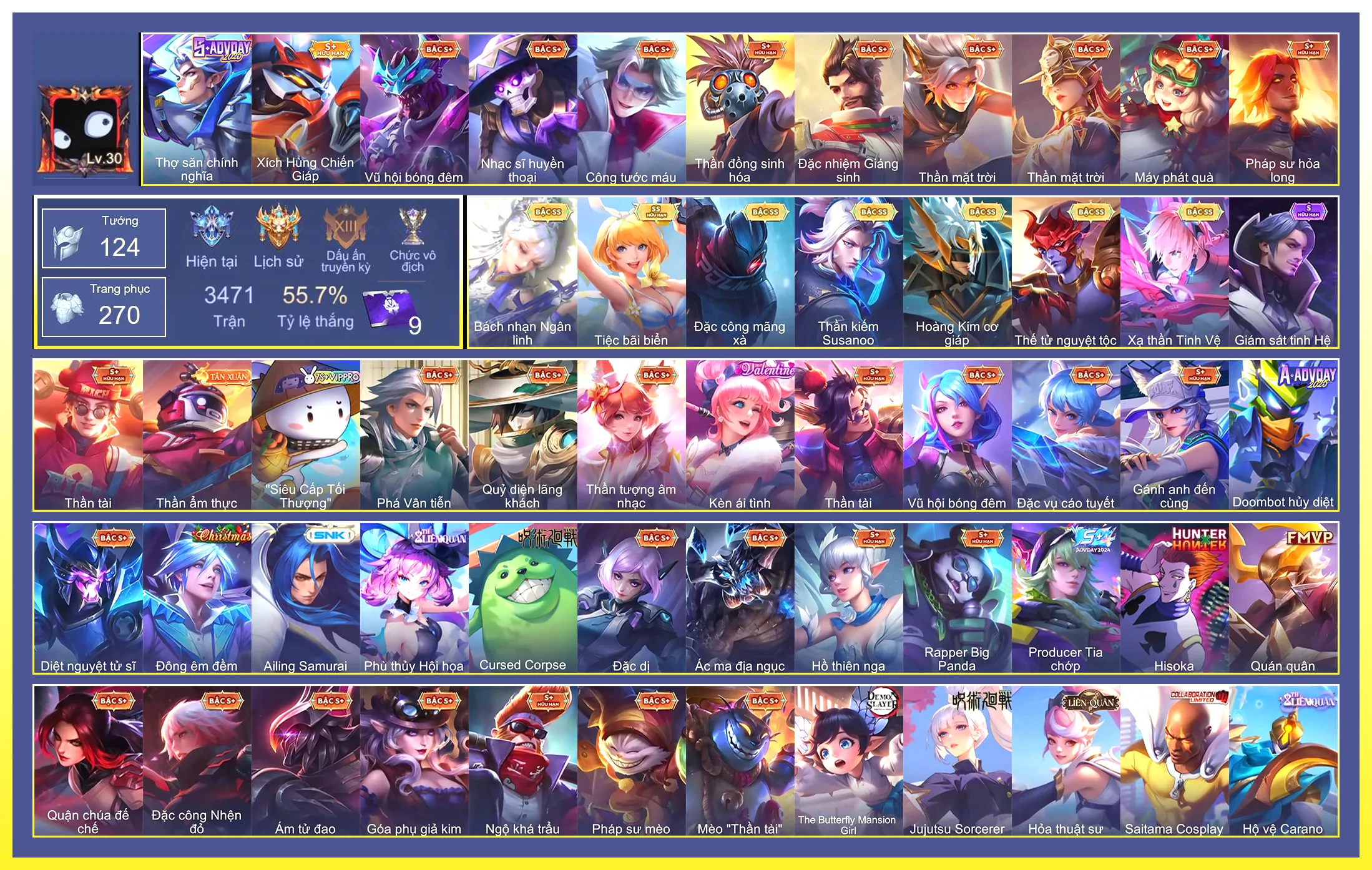 Yorn Thế Tử Nguyệt Tộc, Violet Tiệc bãi biển, Quillen Đặc công mãng xà, Sephera Bách nhạn ngân linh, Laville Xạ Thần Tinh Vệ, Richter Kiếm thần Susanoo, Bijan Hoàng kim cơ giáp…