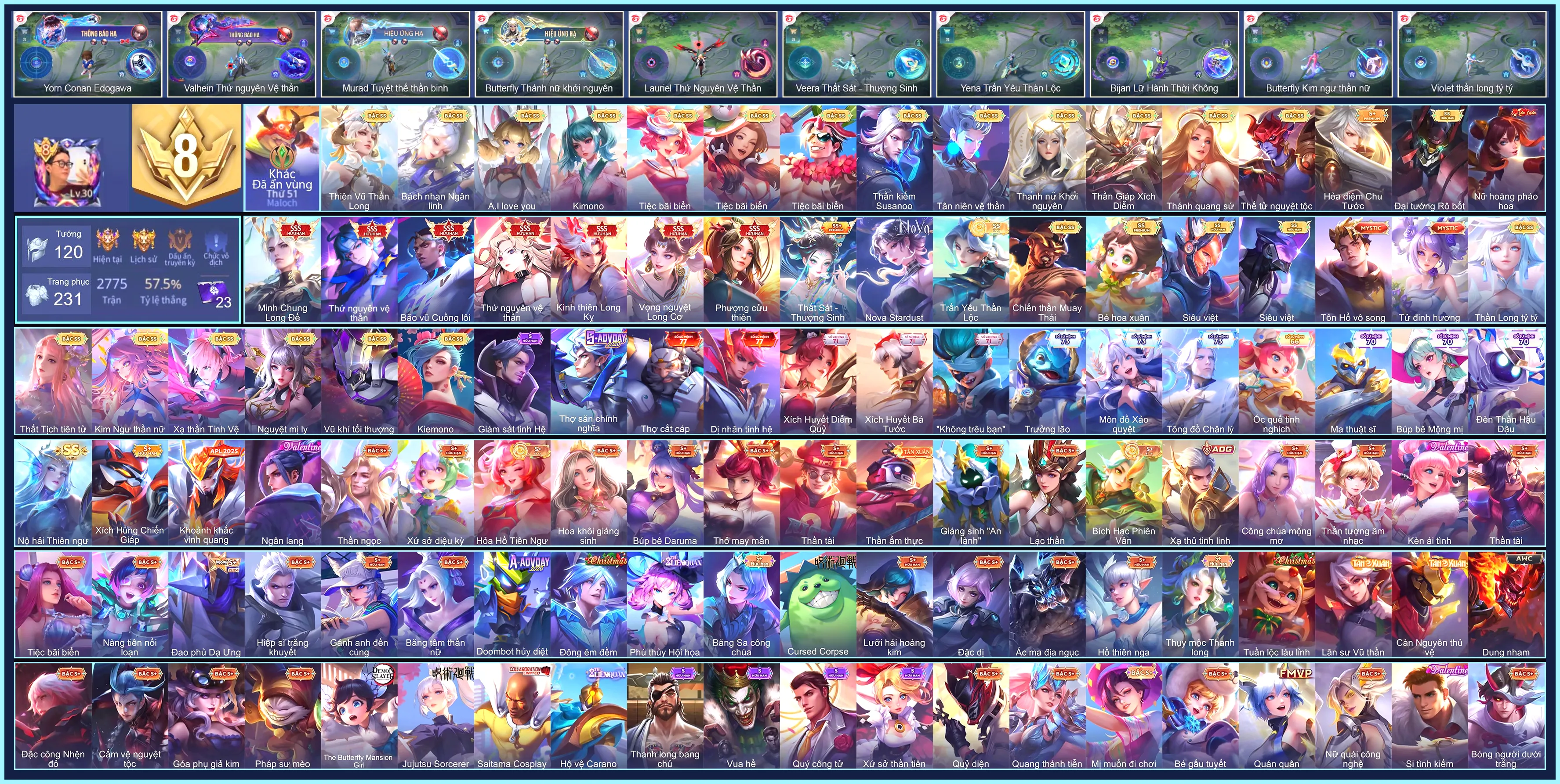 MÁC CHIẾN THẦN, Valhein Thứ Nguyên Vệ Thần, Triệu Vân Minh Chung Long Đế, Butterfly Phượng Cửu Thiên, Lauriel Thứ nguyên vệ thần, Raz Bão vũ Cuồng lôi, Violet Vọng nguyệt Long Cơ, Bijan Kình thiên Long Kỵ...