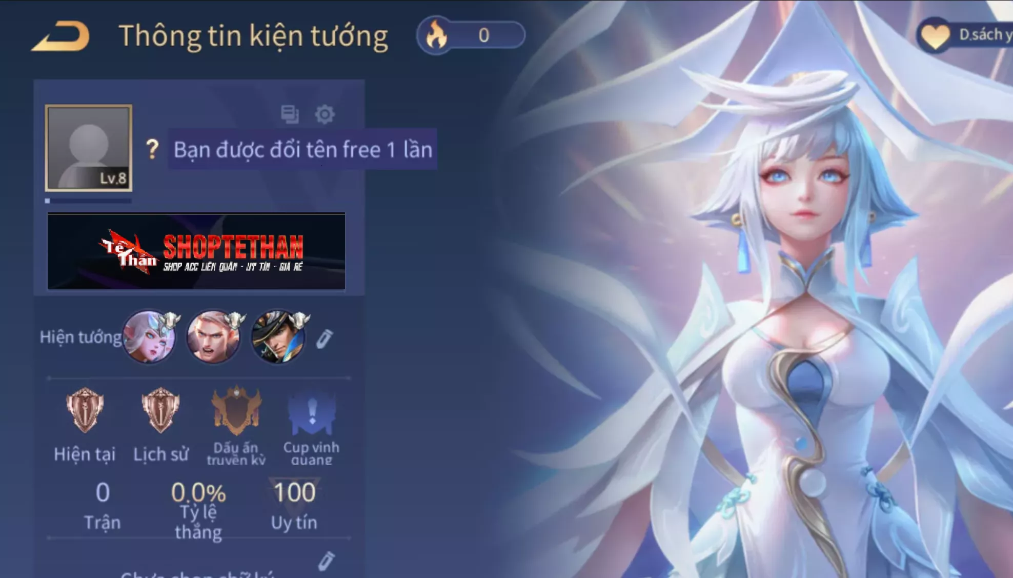 ACC REG: Violet thần long tỷ tỷ, free đổi tên, trắng thông tin