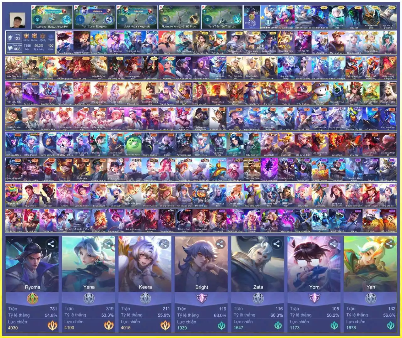 Yorn conan, Vio nobara, 2 con wave, Yena tết, Murad chí tôn, Flo hổ phách, Fennik phong tranh…