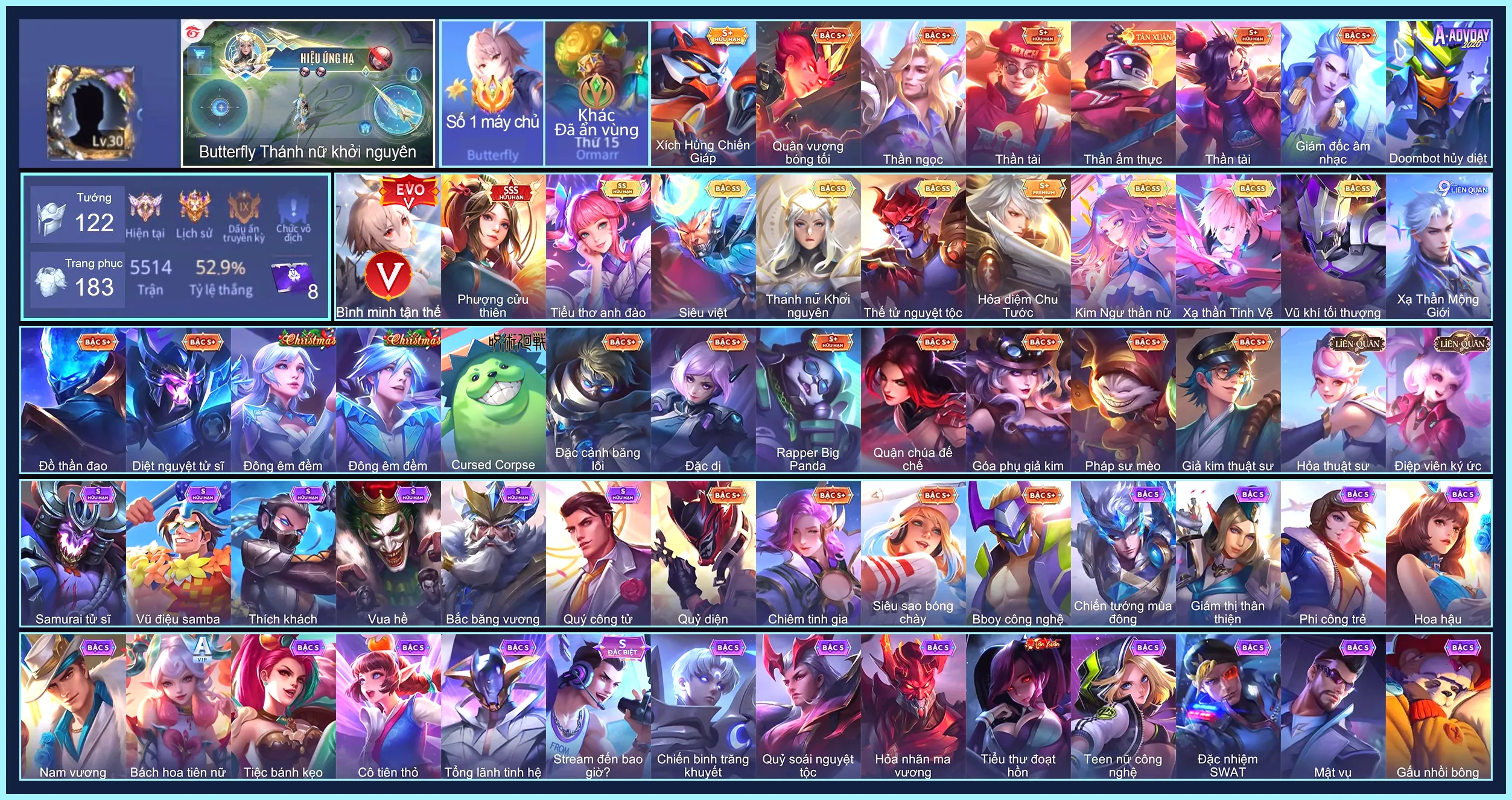 Butterfly Phượng Cửu Thiên, Valhein Vũ khí tối thượng, Butterfly Kim ngư thần nữ, Butterfly Thánh nữ khởi nguyên, Laville Xạ Thần Tinh Vệ, Ngộ Không Siêu việt