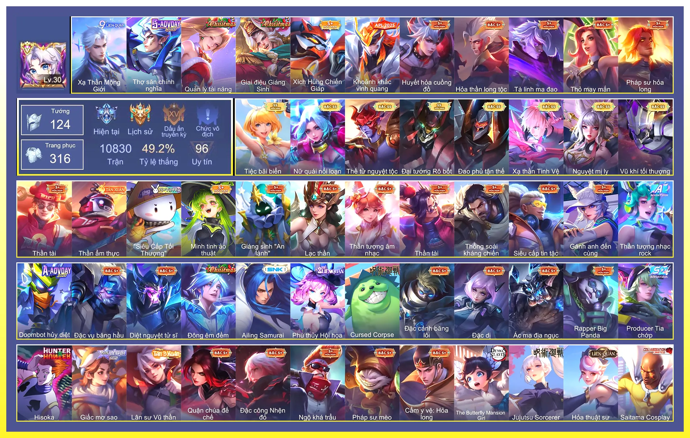 Valhein Vũ khí tối thượng, Butterfly Nữ Quái Nổi Loạn, Maloch Đại Tướng Robot, Yorn Thế Tử Nguyệt Tộc, Violet Tiệc bãi biển, Omen Đao phủ tận thế, Liliana Nguyệt mị ly, Laville Xạ Thần Tinh Vệ…