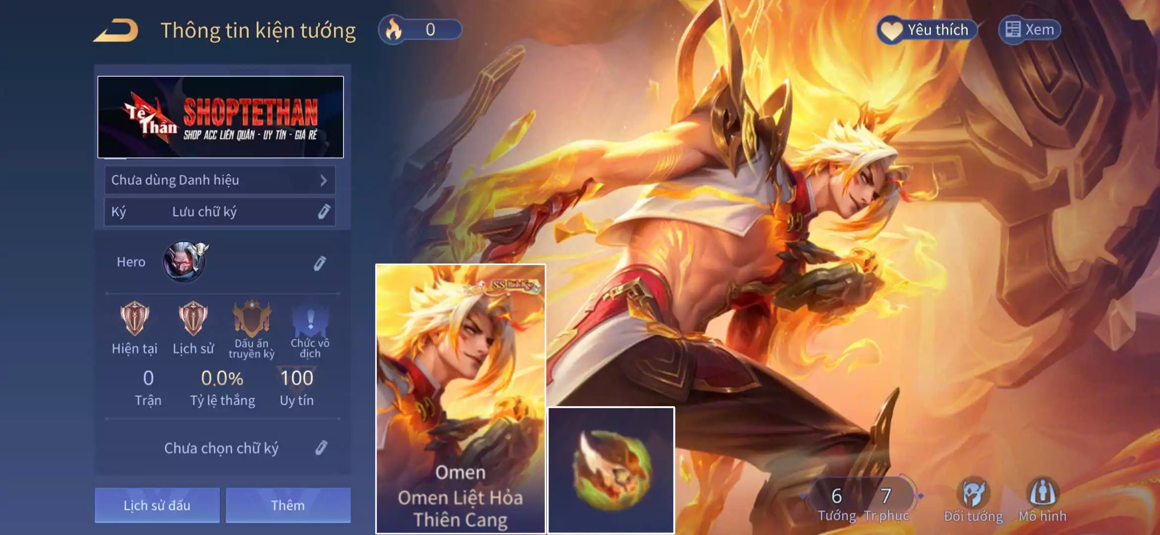 ACC REG: Omen liệt hỏa thiên cang, sẵn tướng, free đổi tên, trắng thông tin