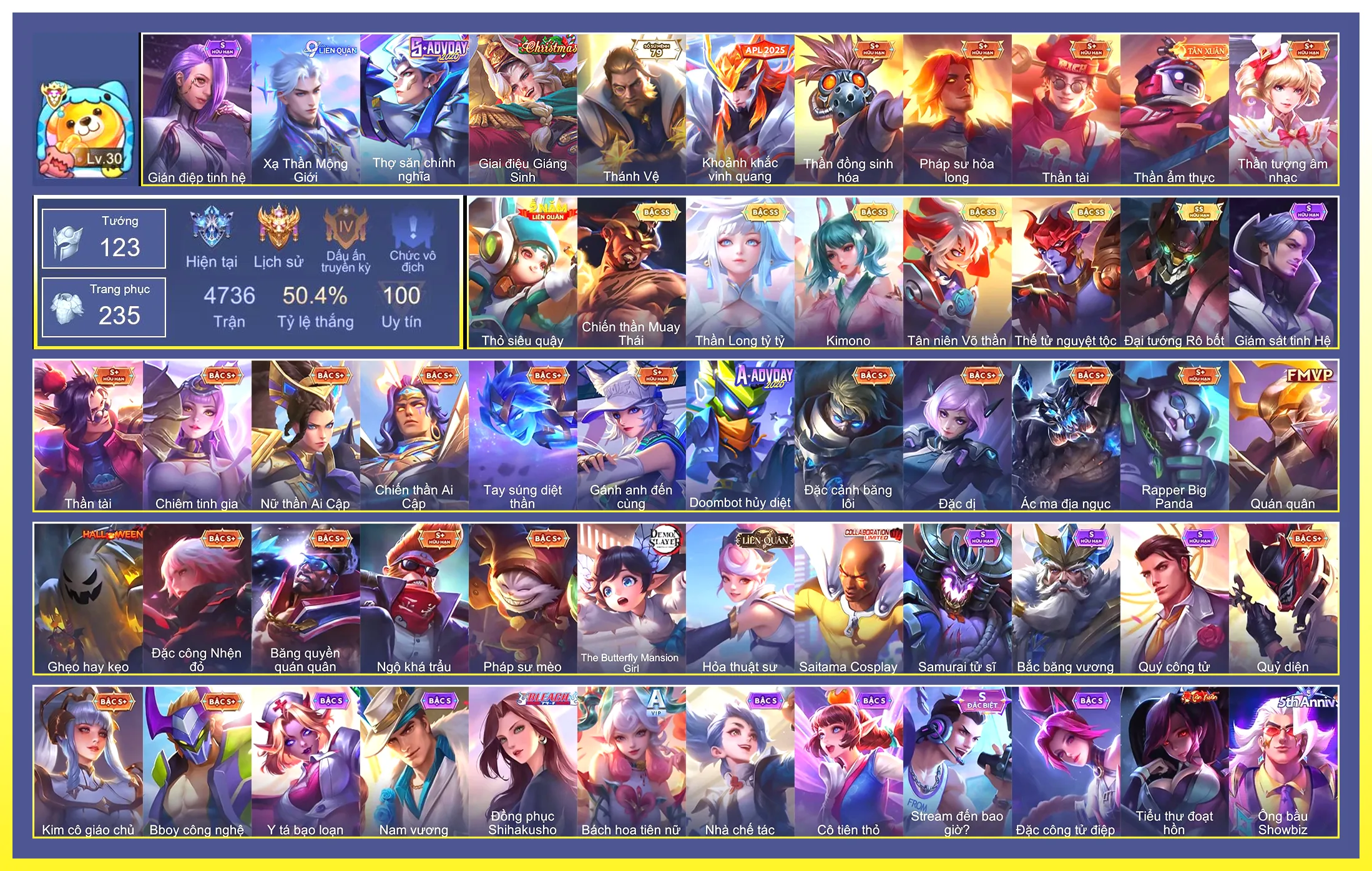 Yorn Thế Tử Nguyệt Tộc, Violet Thần long tỷ tỷ, Capheny Kimono, Raz Chiến thần Muay Thái, Maloch Đại Tướng Robot, Ngộ Không Tân niên Võ Thần…