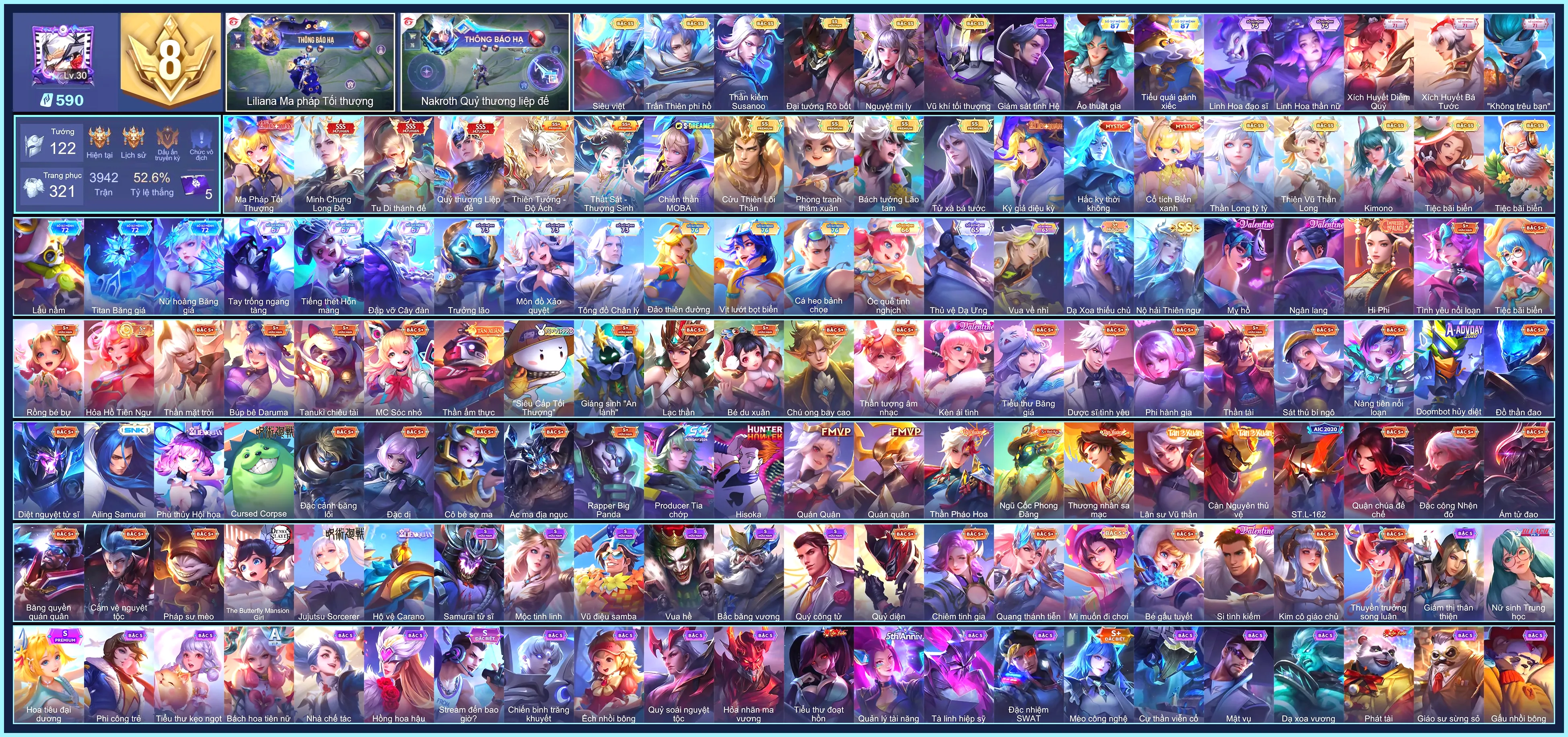 HẾT QH, (VIP 8) Triệu Vân Minh Chung Long Đế, Hayate Tu Di Thánh Đế, Nakroth Quỷ Thương Liệp Đế, Liliana Ma Pháp Tối Thượng... TRẮNG THÔNG TIN