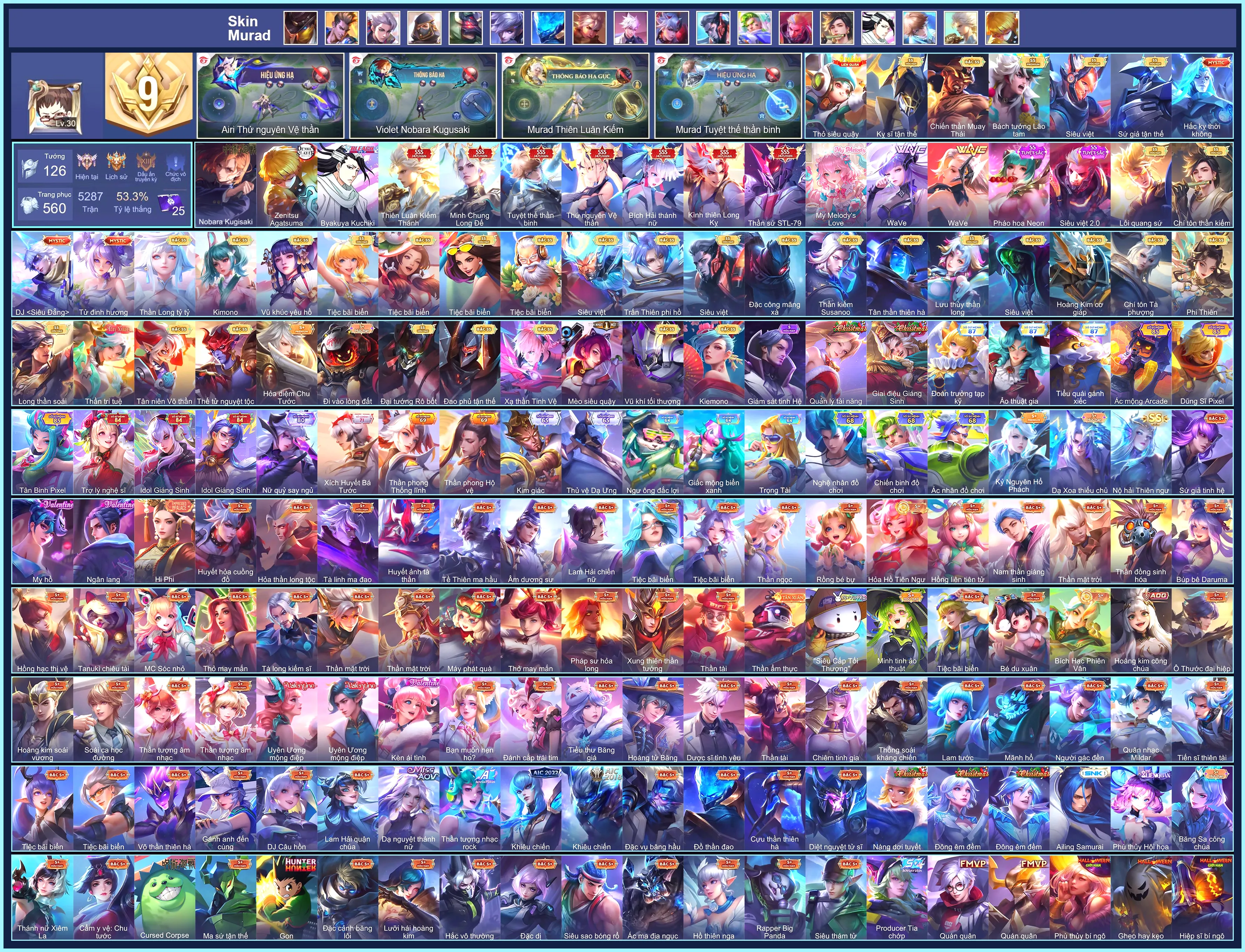 CHAMP MURAD, Murad Byakuya Kuchiki, Murad Zenitsu Agatsuma, Violet Nobara Kugisaki, Triệu Vân Minh Chung Long Đế, Murad Tuyệt thế thần binh, Murad Thiên Luân Kiếm Thánh, Airi Bích hải thánh nữ, Airi Thứ nguyên Vệ thần, Tulen Thần sứ ST.L-79... CHƯA CCCD