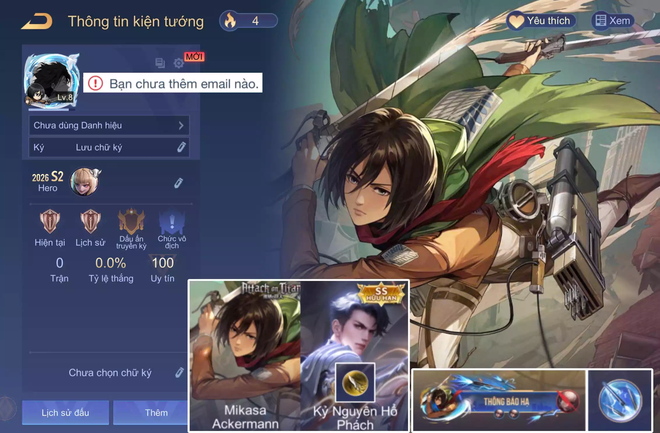 ACC REG LQ: Aoi Mikasa Ackermann có nút bấm+hạ+thông báo, Flo kỷ nguyên có nút bấm... sẳn tướng, free đổi tên, trắng thông tin