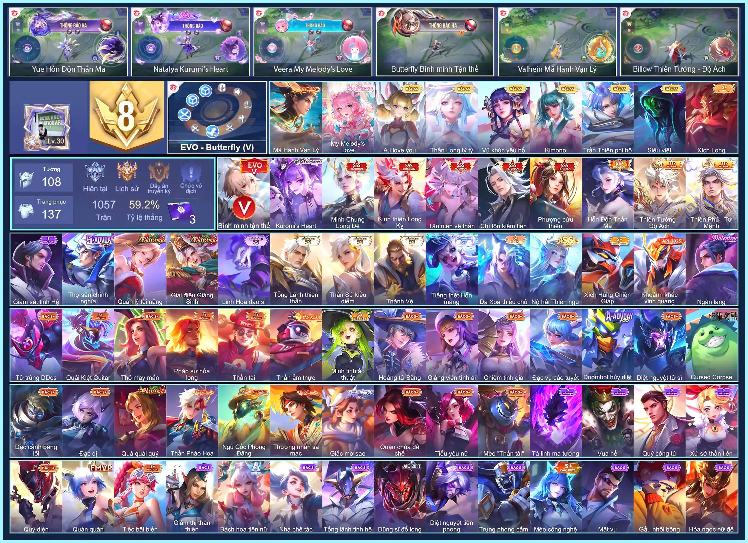BUT EVO 5, Natalya Kurumis Heart, TelAnnas Tân niên vệ thần, Butterfly Phượng Cửu Thiên, Triệu Vân Minh Chung Long Đế, Bijan Kình thiên Long Kỵ, Tulen Chí tôn kiếm tiên...