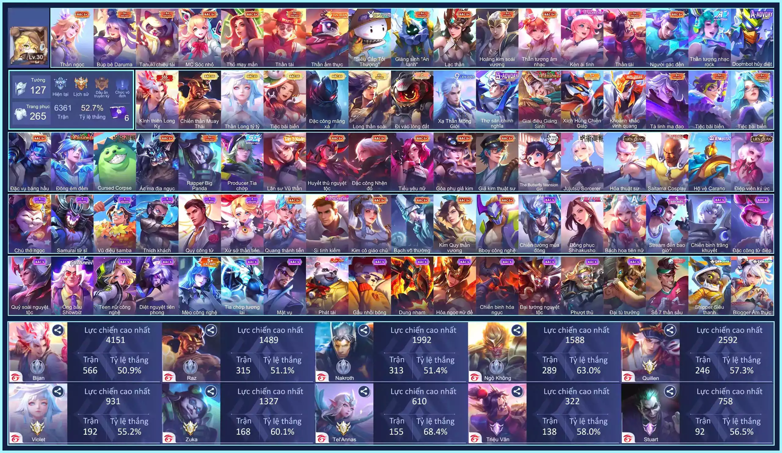 Bijan Kình thiên Long Kỵ, Yorn Long thần soái, Điêu Thuyền Tiệc bãi biển, Violet Thần long tỷ tỷ, Raz Chiến thần Muay Thái, Quillen Đặc công mãng xà...