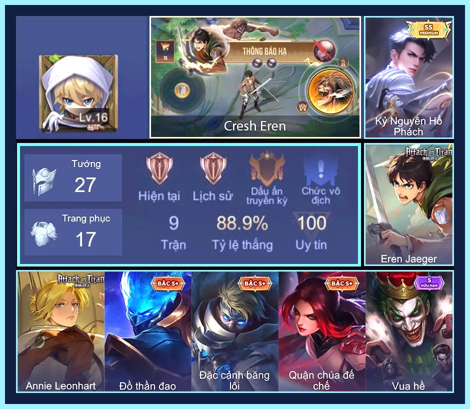 ACC REG: Cresht Eren Jaeger, Qi Annie Leonhart, Florentino Kỷ Nguyên Hổ Phách... CHỈ CÀI SDT