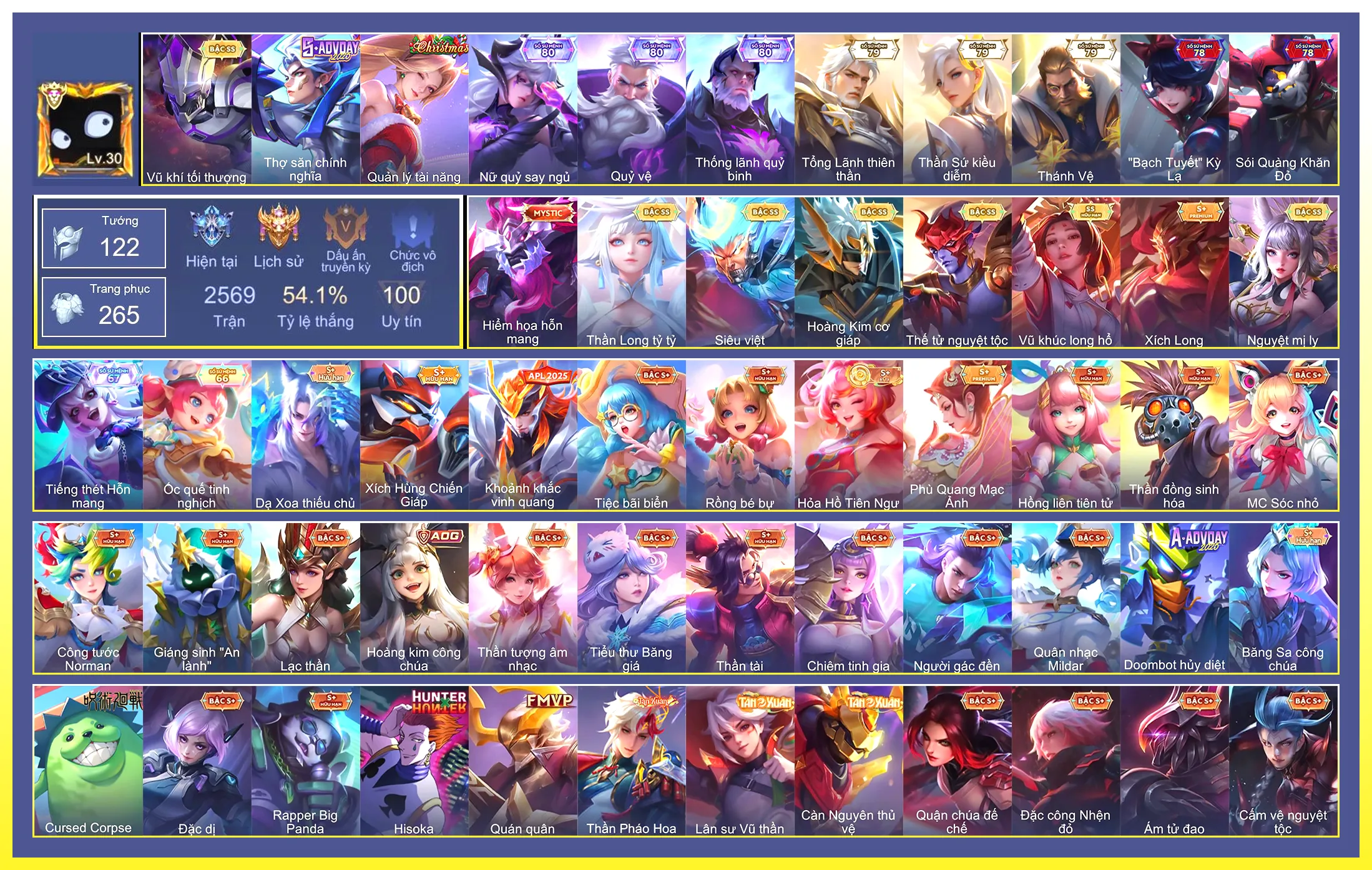 Valhein Vũ khí tối thượng, Yorn Thế Tử Nguyệt Tộc, Liliana Nguyệt mị ly, Ngộ Không Siêu việt, Violet Thần long tỷ tỷ, Arum Vũ khúc long hổ, Bijan Hoàng kim cơ giáp…