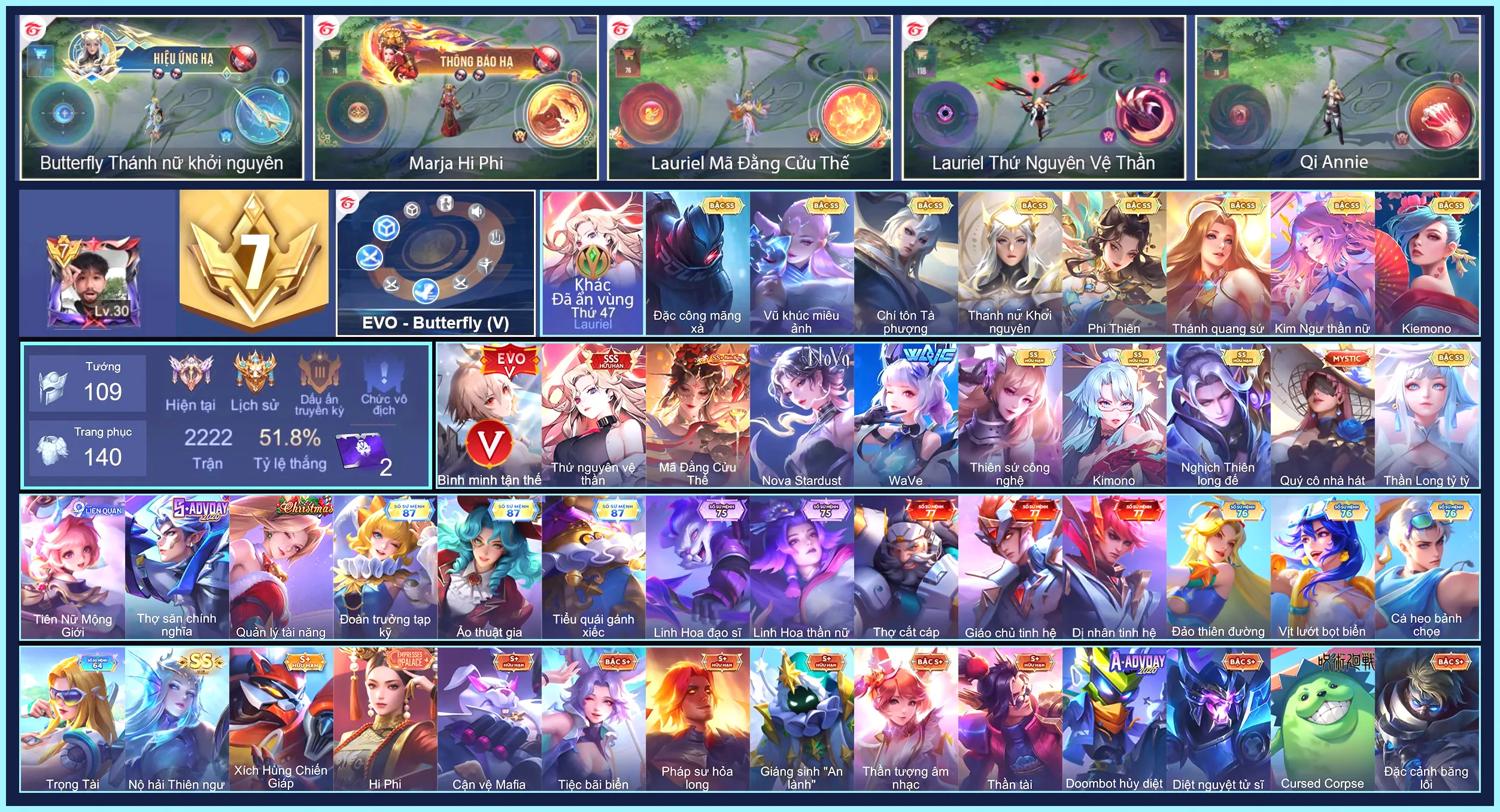 CHUYÊN NỮ: Butter EVO 5, Lauriel Thứ nguyên vệ thần, Sephera NoVa Stardust, Quillen Nghịch thiên long đế, Zata Chí tôn Tà Phượng... CHỈ CÀI SDT