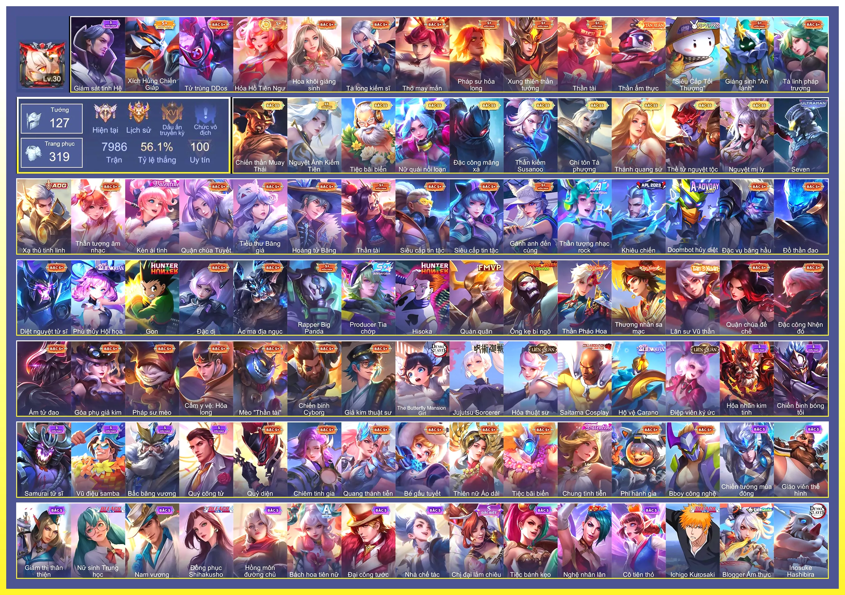 Raz Chiến thần Muay Thái, Liliana Nguyệt mị ly, Quillen Đặc công mãng xà, Lauriel Thánh quang sứ, Richter Thần Kiếm Susanoo, Zata Chí tôn Tà Phượng…