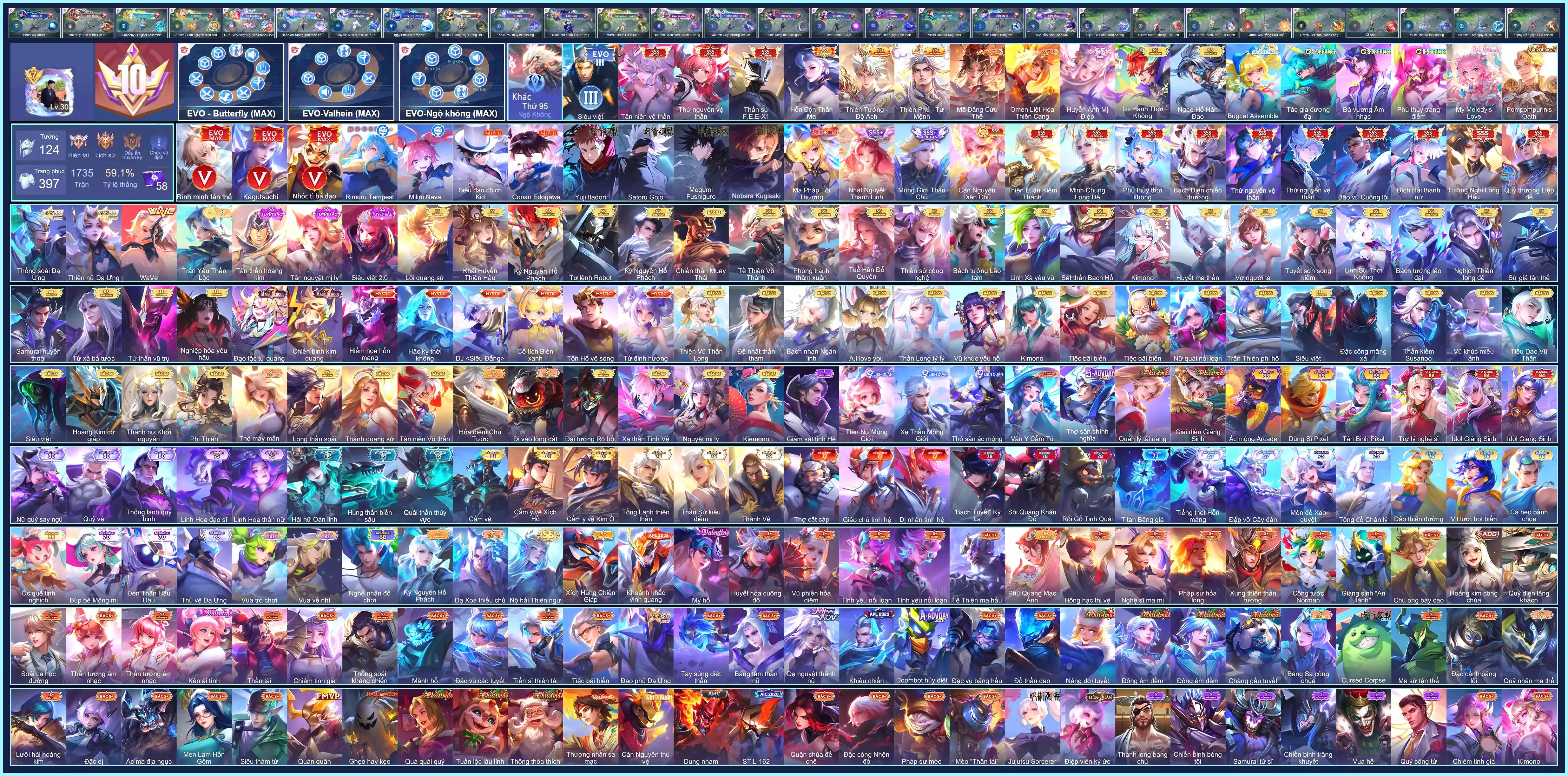 (VIP 10) 17 SKIN SSS, Yue Hỗn Độn Thần Ma, Biron Yuji Itadori, Tulen Satoru Gojo, Paine Megumi Fushiguro, Yorn Conan Edogawa, Hayate Siêu đạo chích Kid, Qi Milim Nava, Iggy Rimuru Tempest... CHỈ CÀI SDT