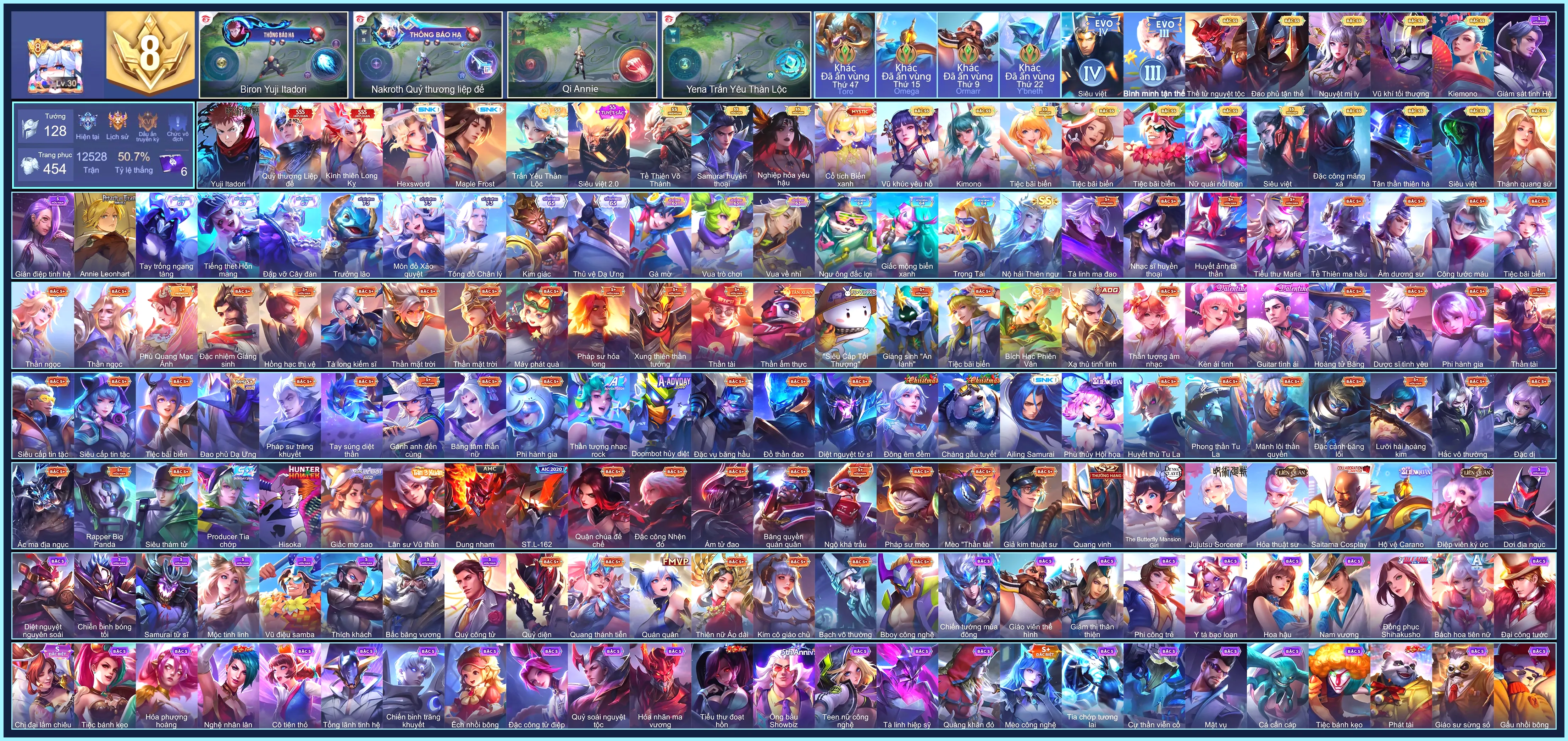 (VIP 8) Ryoma Maple Frost, Charlotte Hexsword, Biron Yuji Itadori, Nakroth Quỷ Thương Liệp Đế, Bijan Kình thiên Long Kỵ... CHỈ CÀI SDT