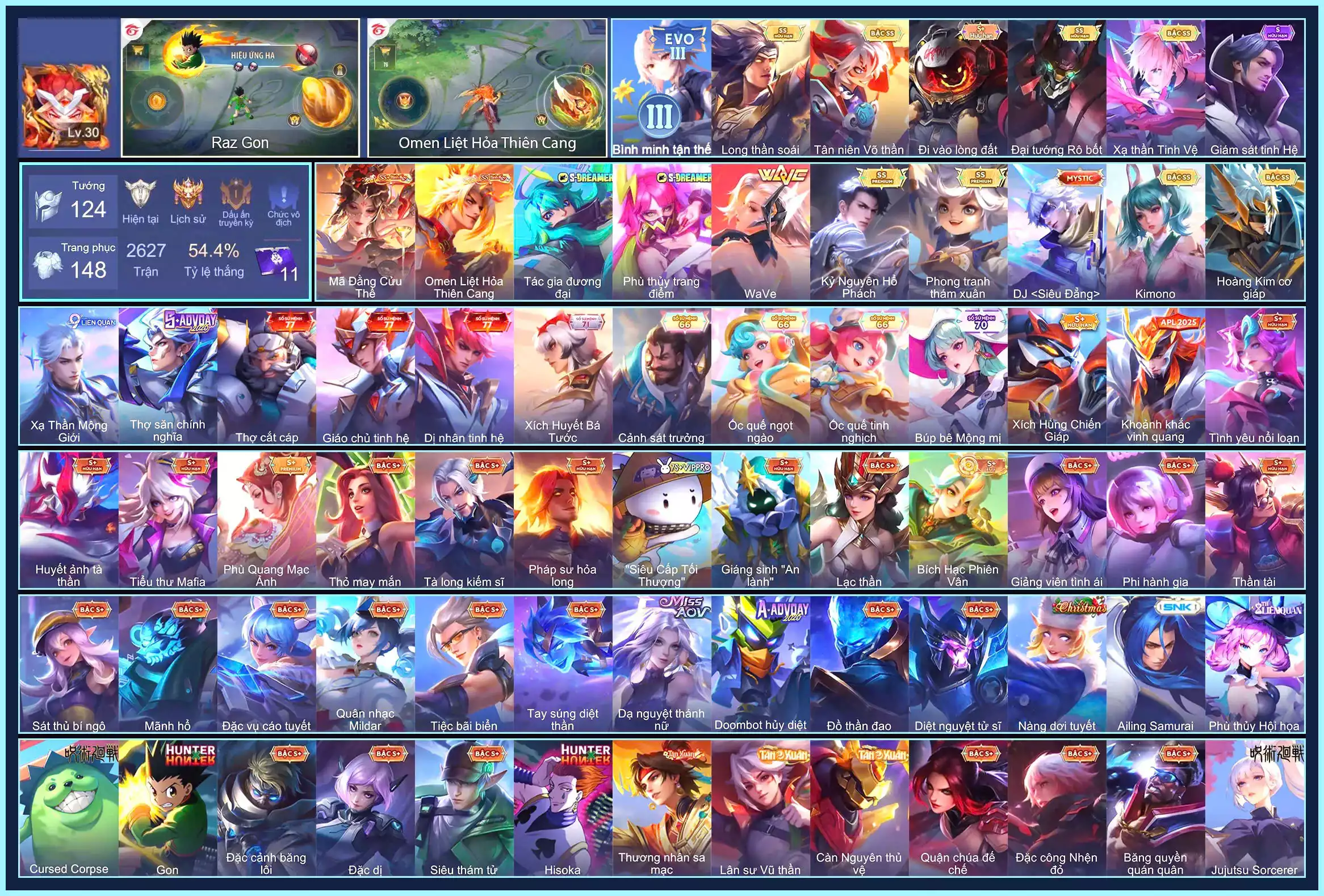 Zata Tác gia đương đại, Raz Gon, Florentino Hisoka, Taara Shion,  Lauriel Mã Đằng Cửu Thế, Florentino Kỷ Nguyên Hổ Phách, Bijan Hoàng kim cơ giáp, Yena WaVe...MỖI SĐT