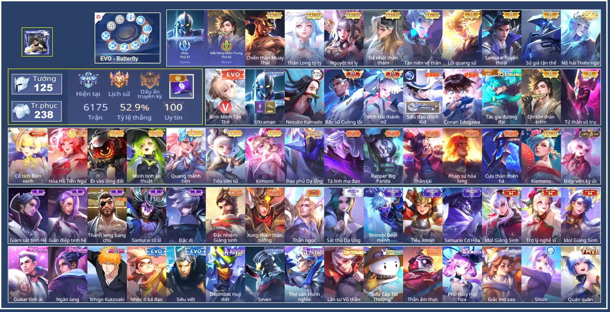 Yorn Conan Edogawa, Hayate Siêu đạo chích Kid, Ryoma Ultraman, Zata Tác gia đương đại, Keera Nezuko Kamado, Raz Bão vũ Cuồng lôi, Airi Bích hải thánh nữ, Ryoma Samurai Huyền thoại, Nakroth Lôi Quang Sứ, Violet Thần long tỷ tỷ, Elsu Sứ giả tận thế, mỗi số còn lại trắng all
