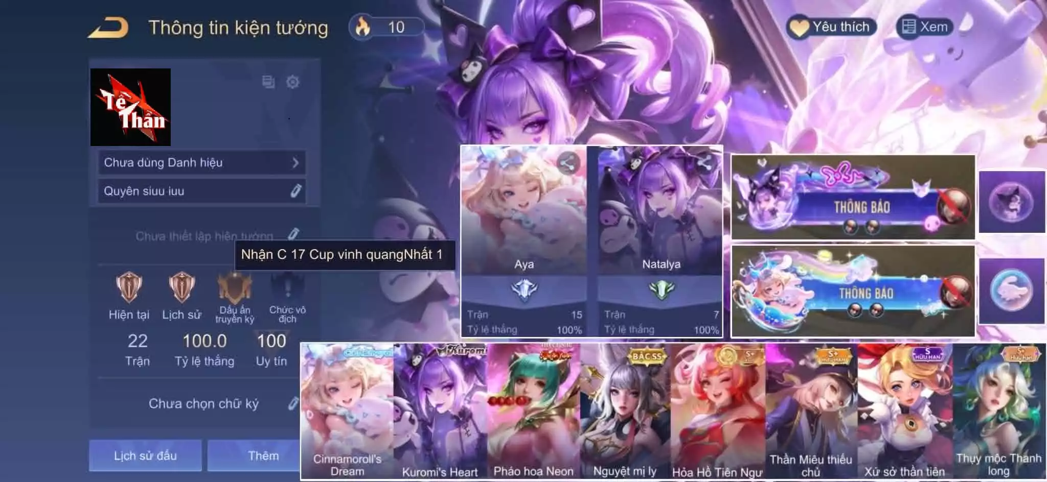 ACC REG LQ: Natalya Kurumis Heart, Aya Cinnamorolls Dream, Liliana Nguyệt mị ly... TRẮNG THÔNG TIN