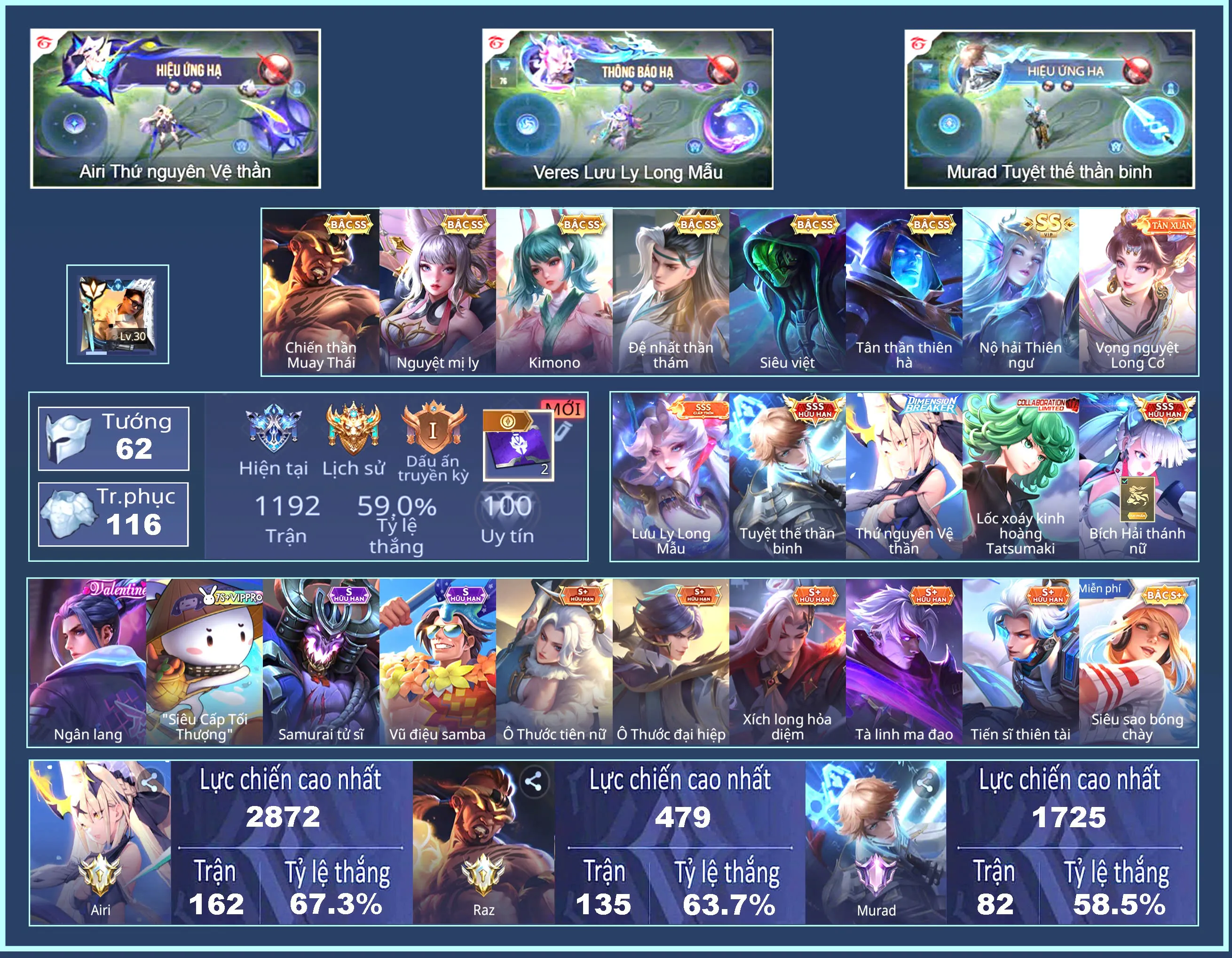 Murad SSS, Veres SSS, Airi bích hải SSS, Airi Vệ Thần SSS, Krixi tatsumaki...
