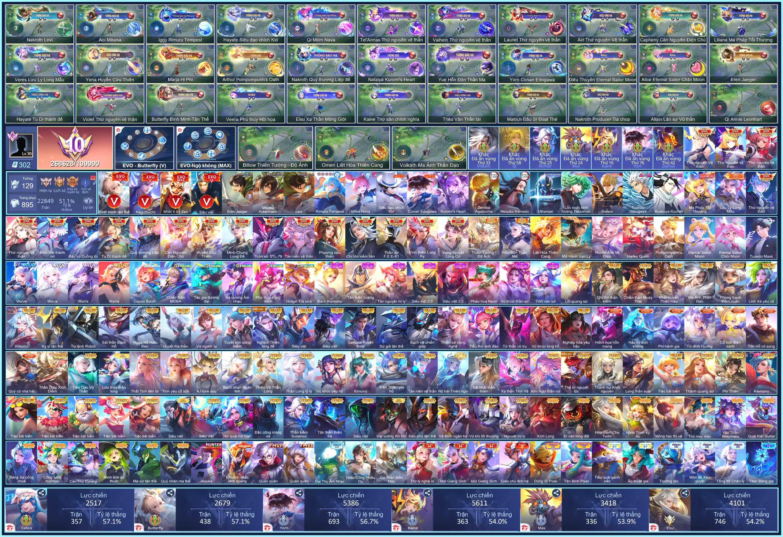 (VIP 10) ĐÃ NẠP 268K QUÂN HUY, 21 SSS, 84 SS, 17 Anime VIP... BẢO HÀNH ĐẦY ĐỦ