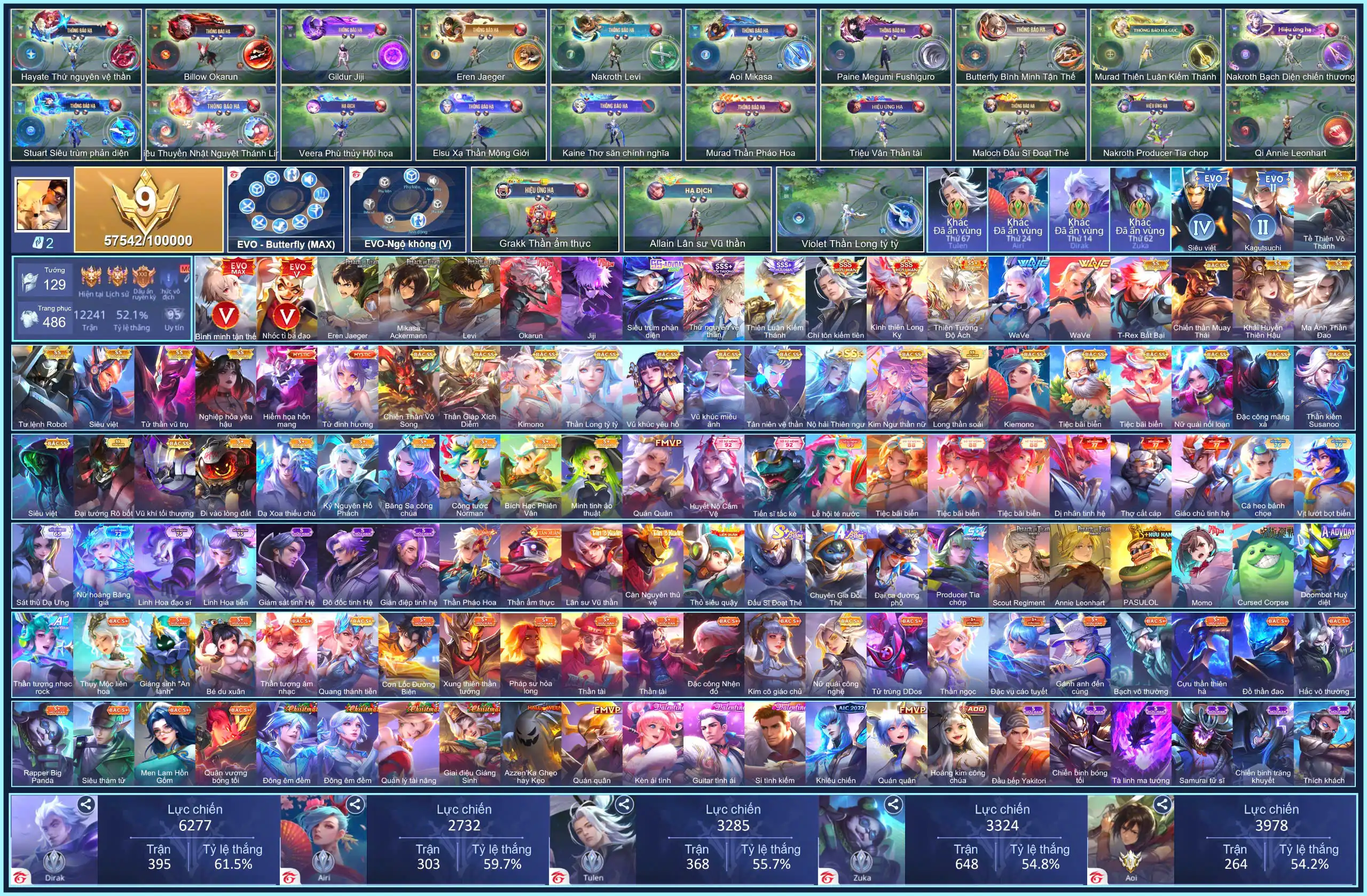 (VIP 9) Murad Thiên Luân Kiếm Thánh, Hayate Thứ Nguyên Vệ Thần, Gildur JiJi, Nakroth Levi, Cresht Eren Jaeger, Aoi Mikasa Ackermann, Billow Okarun... CHỈ CÀI SDT