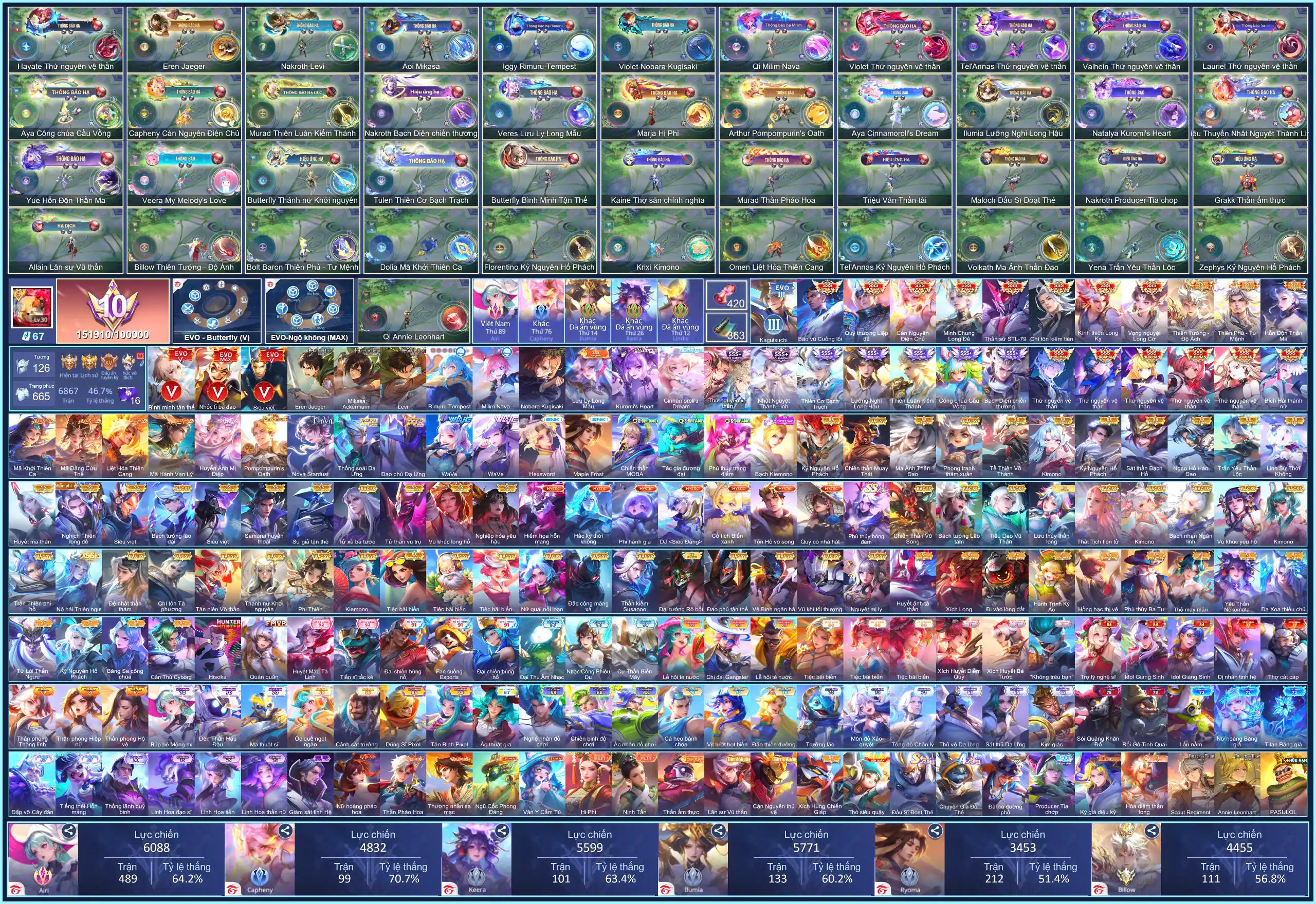 (VIP 10)MÁC CHIẾN THẦN, 665 Tổng skin, 23 SSS, 63 SS, 12 Anime VIP... CHỈ CÀI SDT