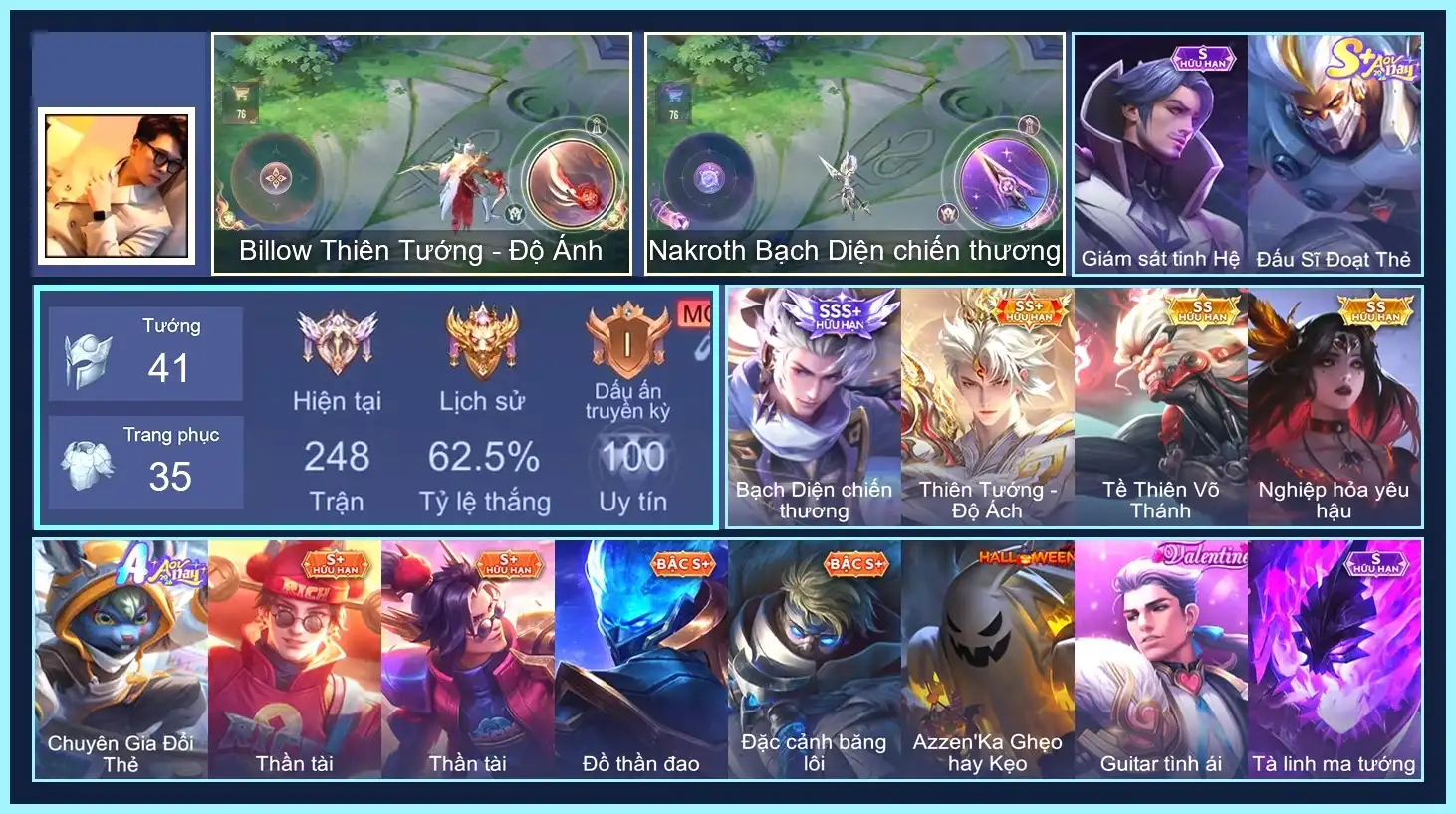 Nakroth Bạch diện chiến thương, Natalya nghiệp hỏa yêu hậu, Billow Thiên Tướng - Độ Ách, Ngộ Không Tề Thiên Võ Thánh... SDT ĐỔI, MAIL XÓA