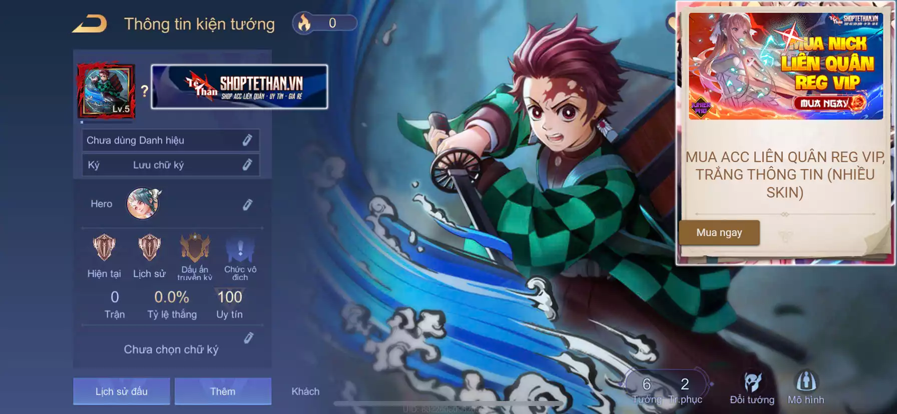 ACC REG: Yan Tanjiro Kamado, sẵn tướng, trắng thông tin, free đổi tên, bao ban/bao back