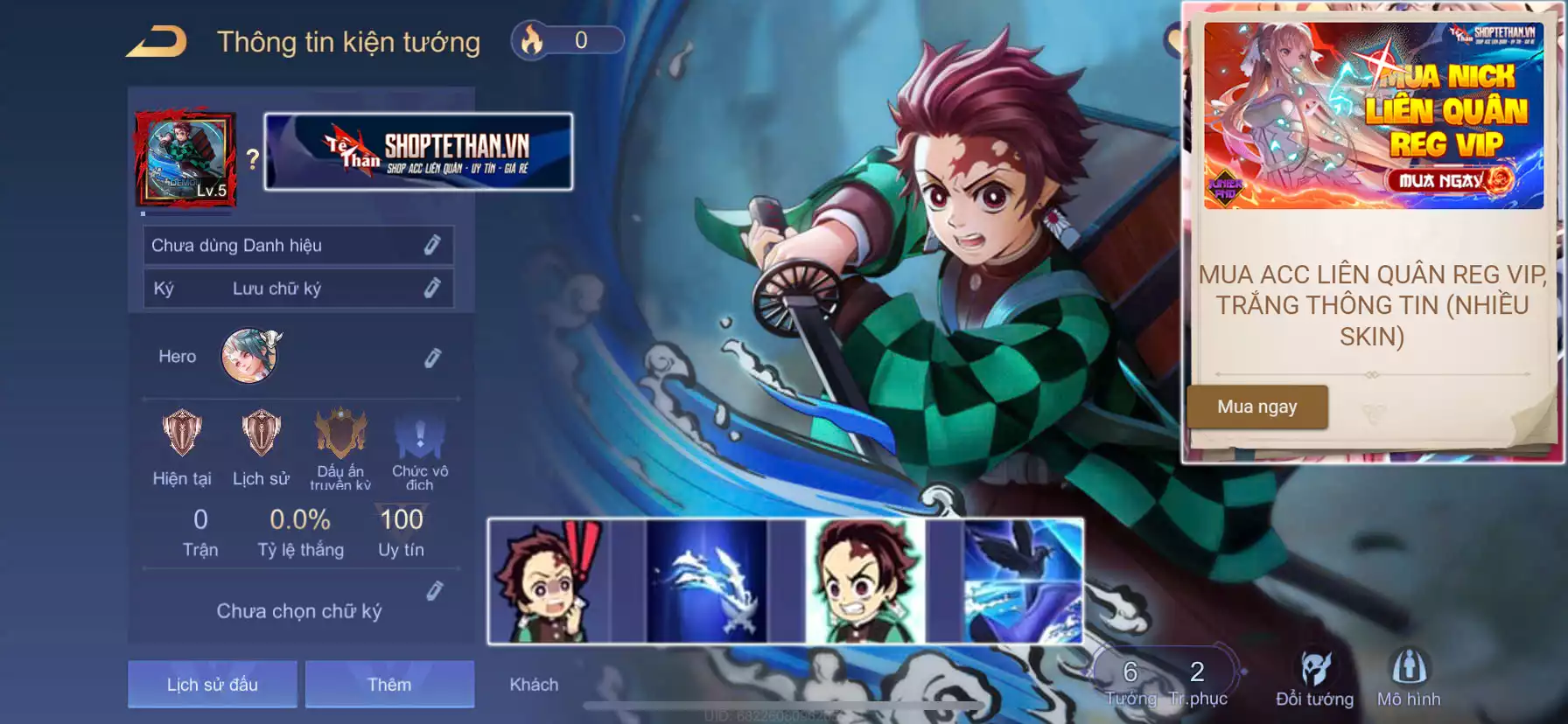 ⭐FULL PHỤ KIỆN⭐ ACC REG: Yan Tanjiro Kamado, dư 290 quân huy, sẵn tướng, trắng thông tin, free đổi tên