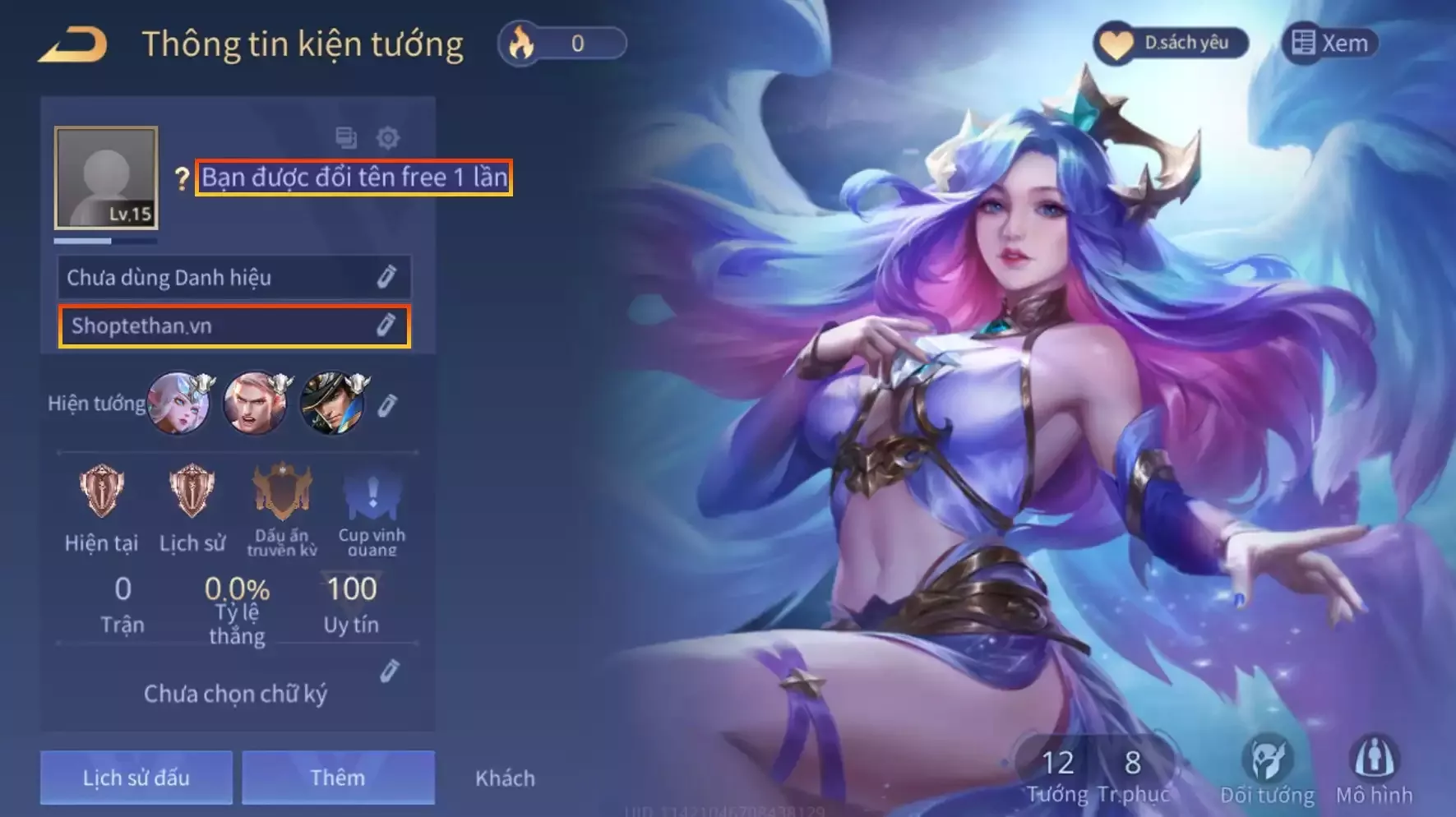 (SALE) ACC REG LQ: Lauriel tinh vân sứ, sẵn tướng, trắng thông tin, free đổi tên