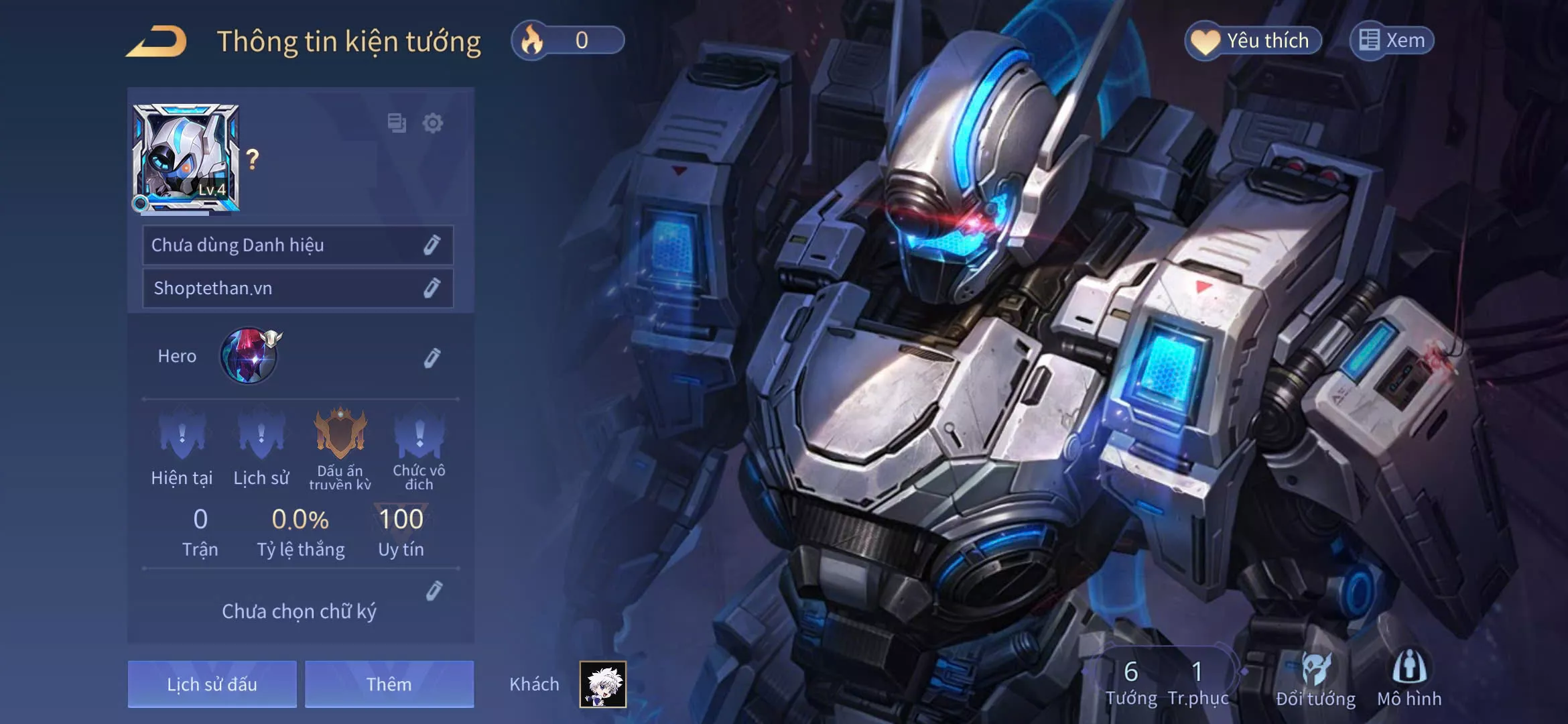 (SALE) ACC REG LQ: Arduin bạch vệ chiến giáp, sẵn tướng, trắng thông tin, free đổi tên