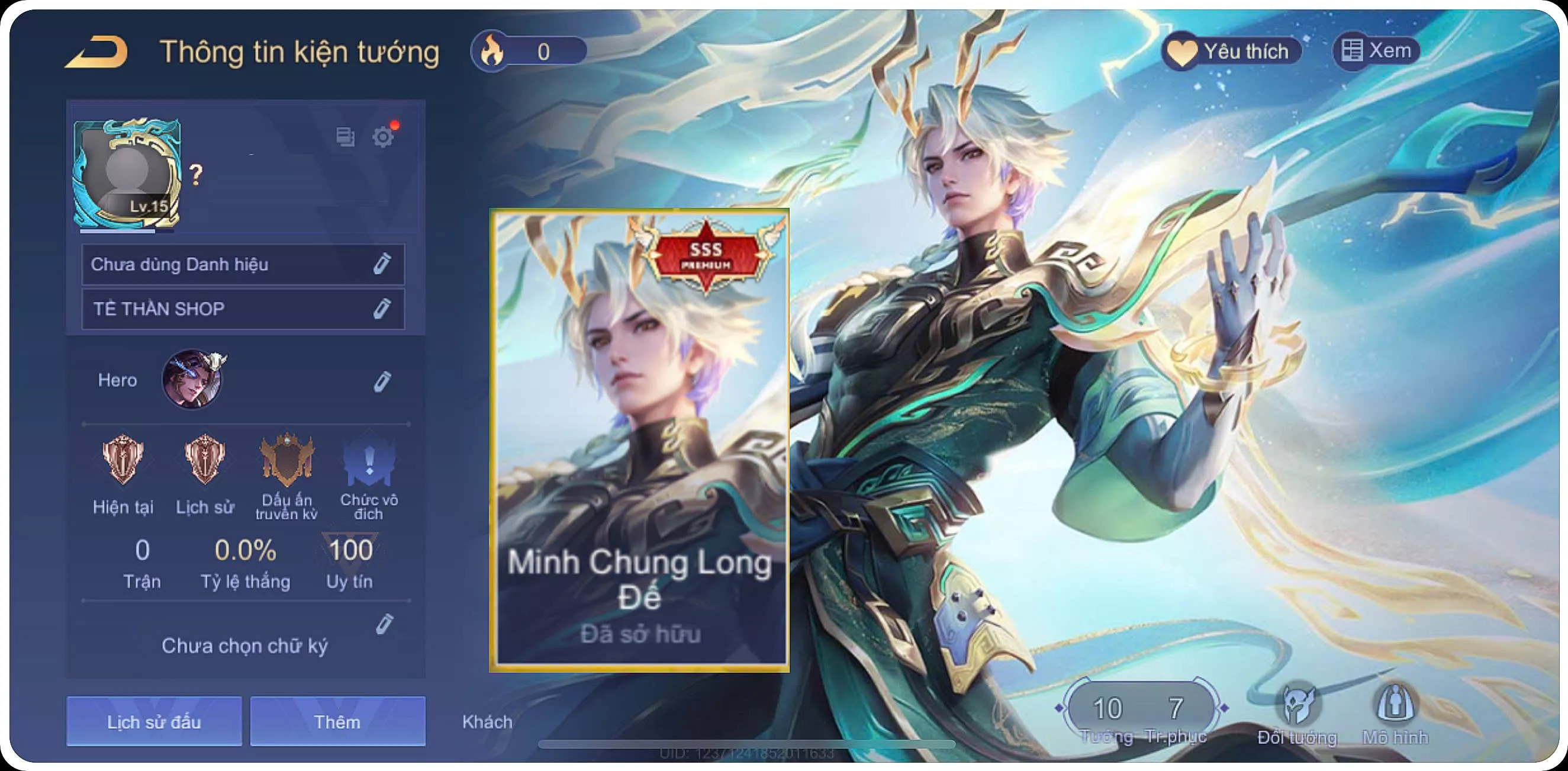 (SALE) ACC REG: Triệu vân minh chung long đế, trắng thông tin, free đổi tên, bảo hành đầy đủ, giá rẻ chỉ 47k