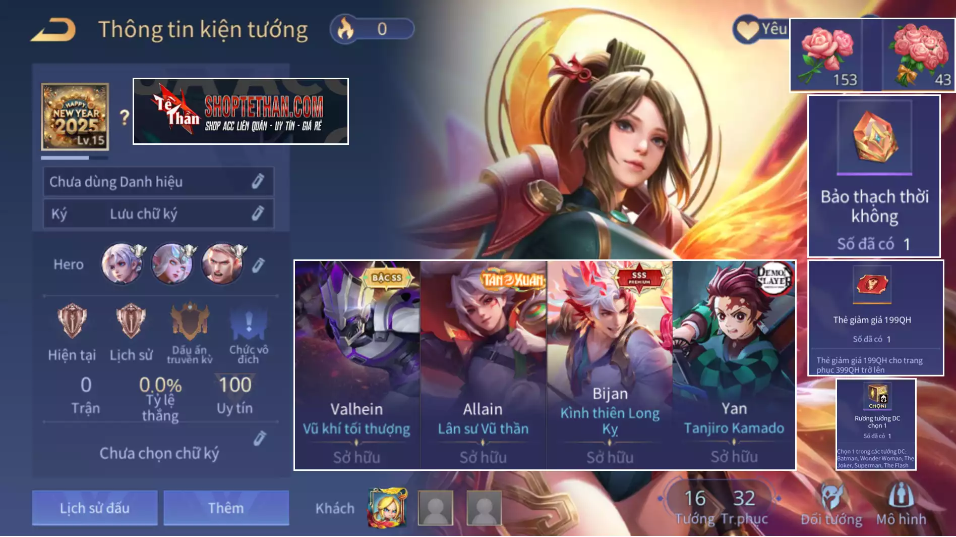 ACC REG: Butterfly Phượng Cửu Thiên, Bijan Kình thiên Long Kỵ, Yan Tanjiro Kamado... trắng thông tin, không mail ảo