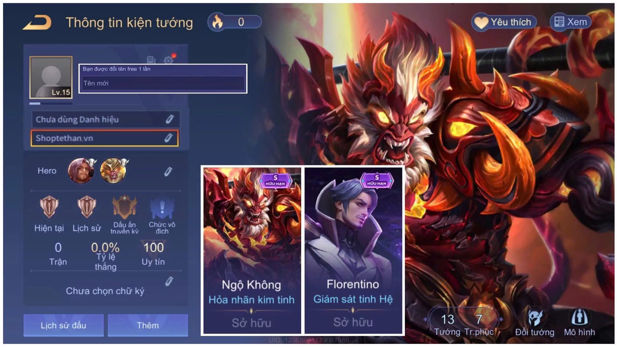 ACC REG/CLONE: Florentino giám sát tinh hệ, Ngộ không hỏa nhãn kim tinh.... Free đổi tên, trắng thông tin