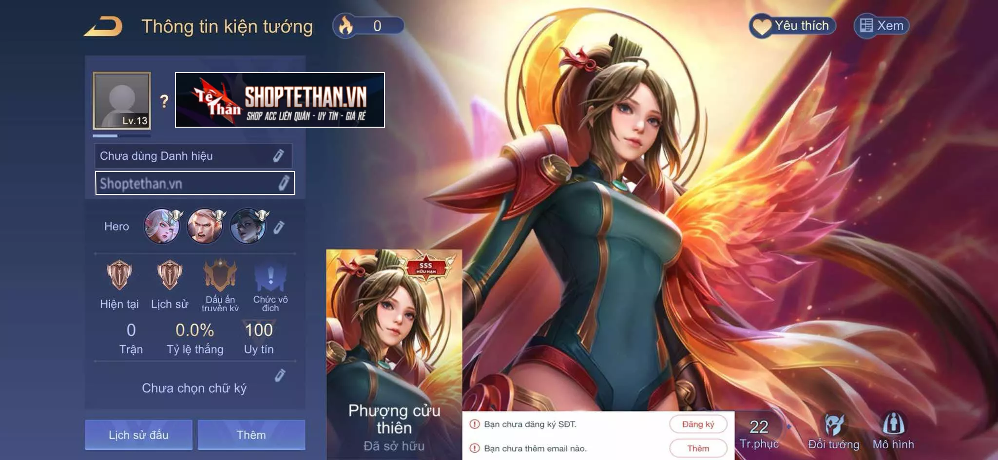 ACC REG: Butterfly phượng cửu thiên, sẵn tướng, free đổi tên, trắng thông tin
