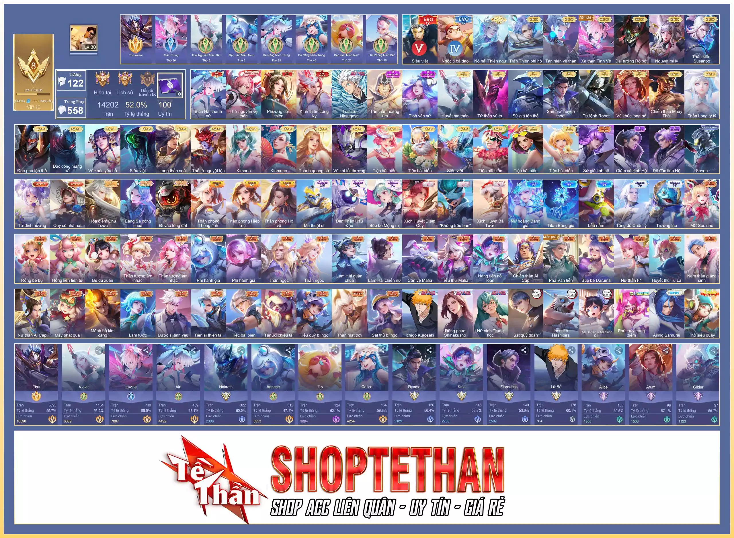 CỤC VÀNG: Elsu, Cresht bách tướng lão tam, Bright Toshiro Hitsugaya, Airi Bích hải thánh nữ, Violet Thứ nguyên vệ thần, Butterfly Phượng Cửu Thiên, Bijan Kình thiên Long Kỵ...