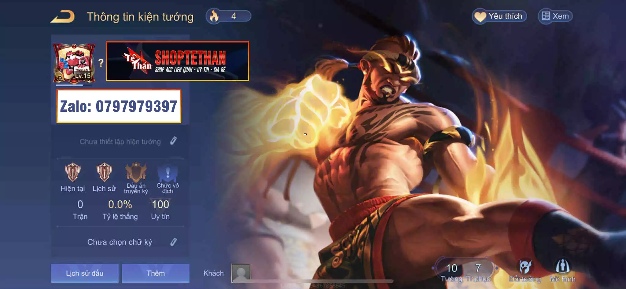 (SALE) ACC REG: Raz chiến thần muay thái, sẵn tướng, free đổi tên, trắng thông tin