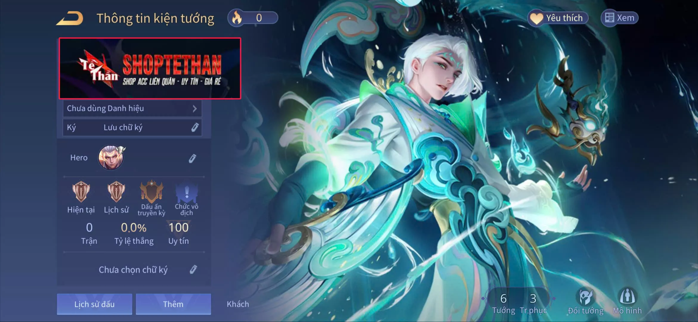 (SALE) ACC REG LIÊN QUÂN: Tulen tiêu dao vũ thần, sẵn tướng, free đổi tên, trắng thông tin